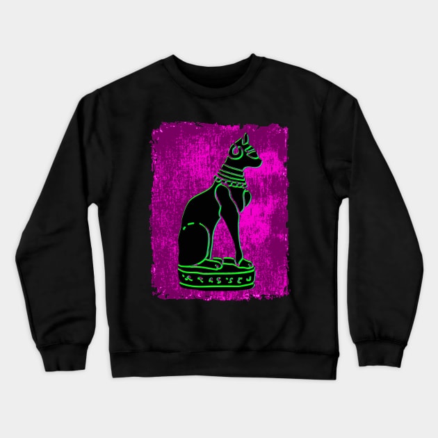 Bastet Cat Black/Green/Magenta Crewneck Sweatshirt by TJWDraws